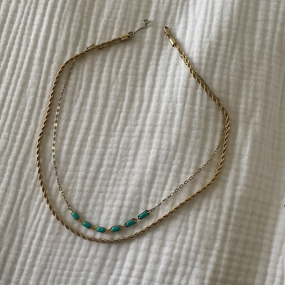 & Other Stories - Layered Duo Chain Necklace - Gold + Turqoise